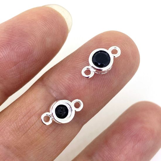 	Wholesale Sterling Silver CZ Stone Tiny Round Connectors - 4mm 
