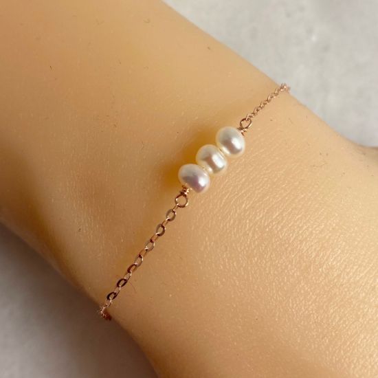 Wholesale Sterling Silver or 14K Gold Filled Triple Pearl Bracelet Adjustable Length 6.5-8"