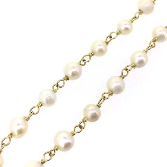 Wholesale Wire Wrapped Freshwater Pearls - White Pearl Rosary Chains- 5 - 6 mm - Gold Plated Jewelry Making Chains- Sold per Foot
