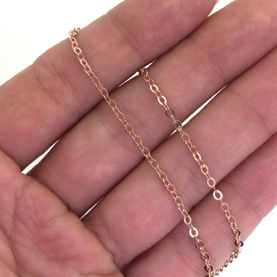 Wholesale Chain, Rose Gold plated Sterling Silver Flat Cable Oval Chain 2.3mm Bulk Chain by the foot