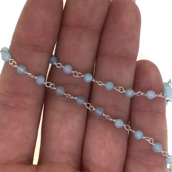 Wholesale Jewelry making chains- Aquamarine  rosary chains for permanent jewelry