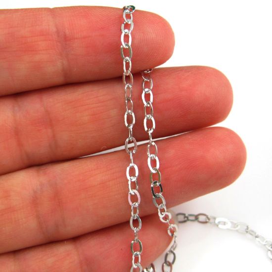Wholesale Rhodium plated Sterling Silver 3.5mm Flat Cable Oval Chain, Wholesale Bulk Necklace Chains