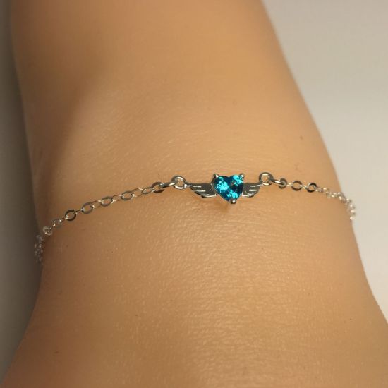 Wholesale 925 Sterling Silver Angel Wing Heart Birthstone Charm Bracelet or Anklet-Adjustable Length 