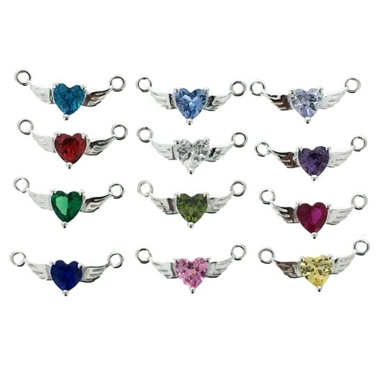 Wholesale 925 Sterling Silver Angel Wing Heart Birthstone Charm Bracelet or Anklet-Adjustable Length 