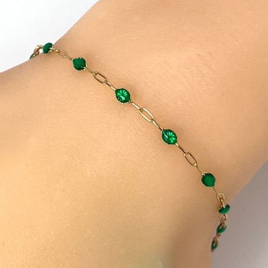 Wholesale 1/20 14k Gold Filled Finished Jewelry Chain - 1+3 Paperclip Emerald Enamel Chain