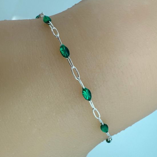 Wholesale Sterling Silver Necklace Chain-Long Box -1+3 Paperclip Emerald Enamel Chain