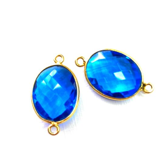 Wholesale Bezel Gemstone Links- 14x18mm Faceted Oval - Blue Topaz Quartz
