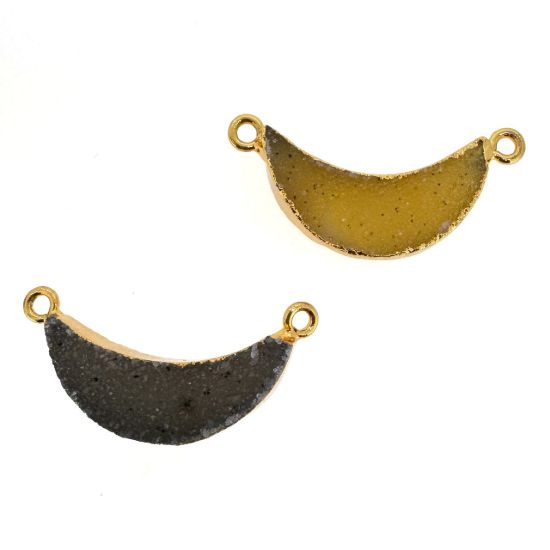 Wholesale Natural Druzy Agate Crescent Bar Pendant, Brown Druzy Bar Connector, Half Moon Long Bar 