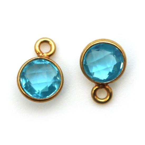 Wholesale Gold Over Sterling Silver Bezel Charm Pendant - 7mm Tiny Circle Shape - Set of 12 Months