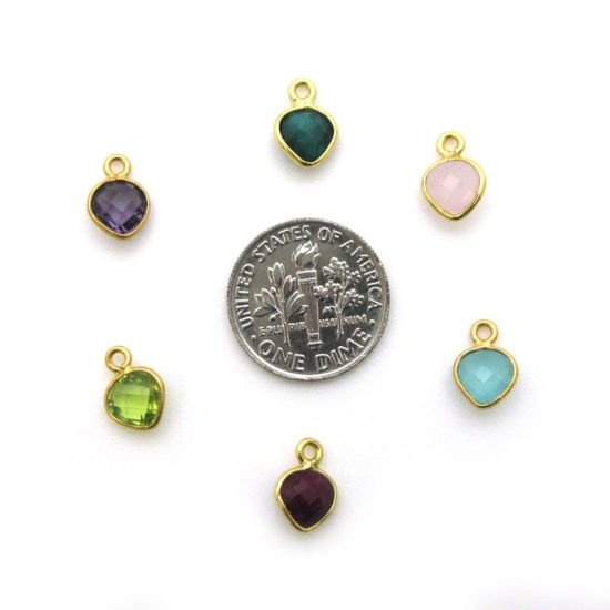 Wholesale Gold Plated Sterling Silver Bezel Charm Pendant - 10x7mm Tiny Heart Shape Birthstone Charms