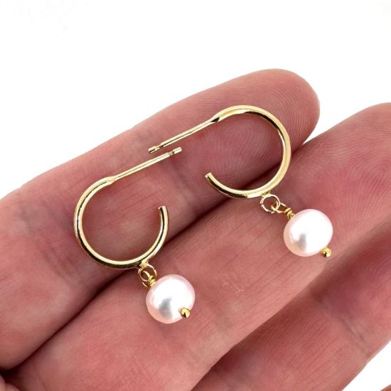 Wholesale 1/20 14K Gold Filled White Freshwater Pearl Half Hoop Earrings