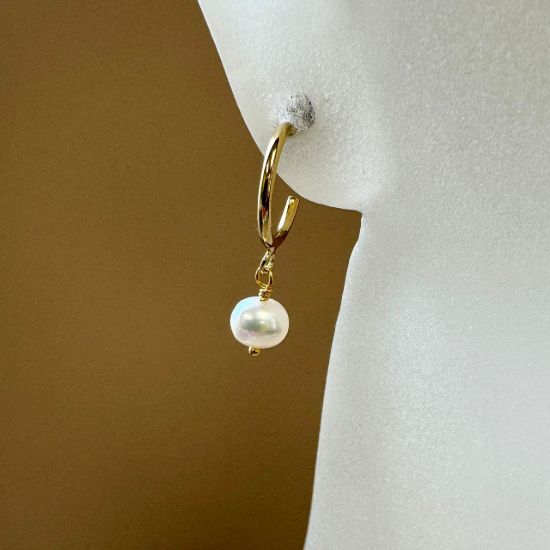 Wholesale 1/20 14K Gold Filled White Freshwater Pearl Half Hoop Earrings