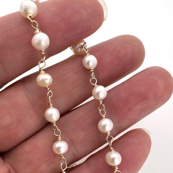 WHOLESALE GOLD FILLED PEARL ROSARY CHAIN 4-5mm for jewelry making