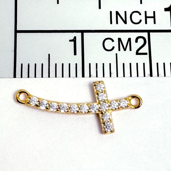 Gold Covered .925 Sterling Silver Cross Connector Charm with CZ stones 