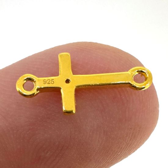 Gold Over 925 Sterling Silver Cross Connector Charm with CZ stone