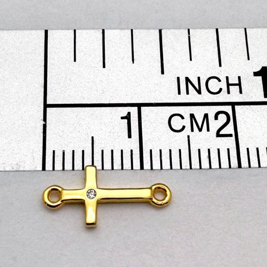Gold Over 925 Sterling Silver Cross Connector Charm with CZ stone