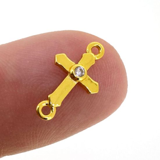 Gold Over 925 Sterling Silver Cross Connector Charm with CZ stone