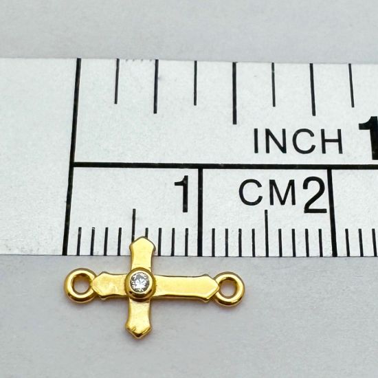 Gold Over 925 Sterling Silver Cross Connector Charm with CZ stone