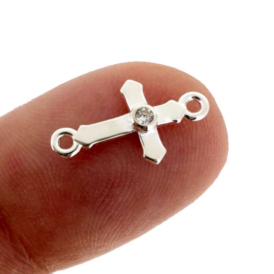 925 Sterling Silver Cross Connector Charm with CZ stone