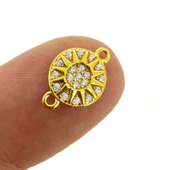 Gold Over 925 Sterling Silver Round Sun Charm with CZ