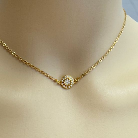 Gold Over 925 Sterling Silver Round Sun Charm with CZ