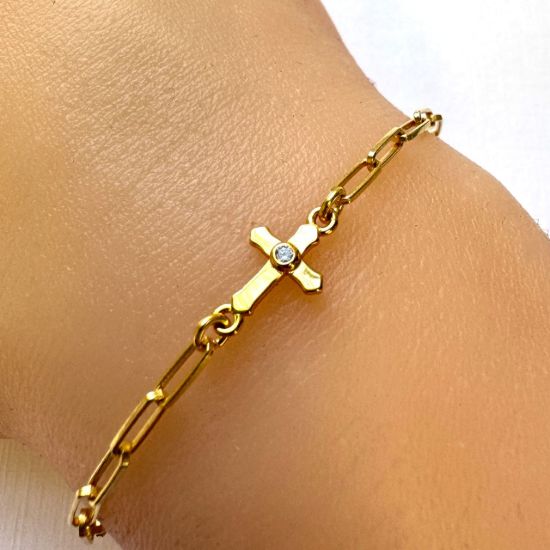 Gold Over 925 Sterling Silver Cross Connector Charm with CZ stone