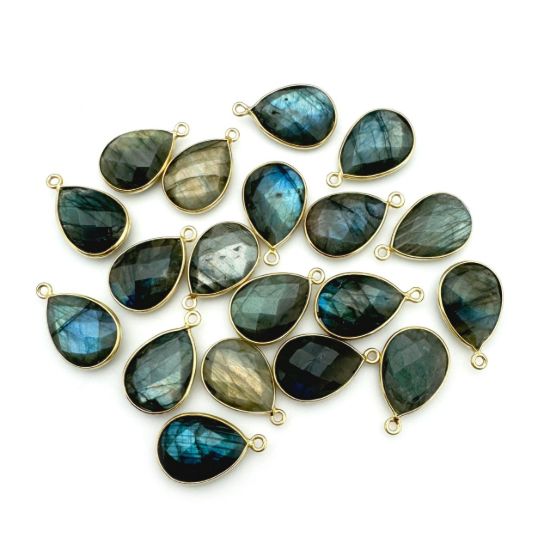 Wholesale Gold plated Sterling Silver Teardrop Bezel Labradorite Gemstone Pendant, Wholesale Gemstone Pendants for Jewelry Making