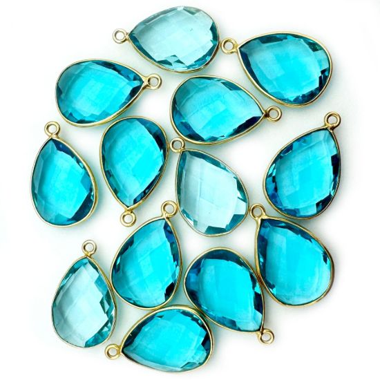 Wholesale Gold plated Sterling Silver Teardrop Bezel Blue Topaz Quartz Gemstone Pendant, Wholesale Gemstone Pendants for Jewelry Making