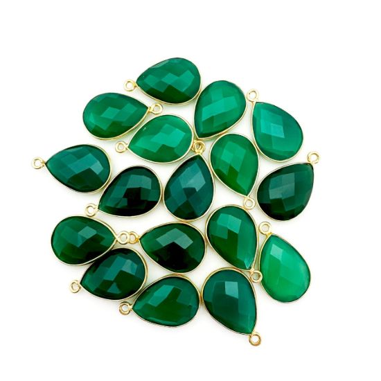 Wholesale Gold plated Sterling Silver Teardrop Bezel Green Onyx Gemstone Pendant, Wholesale Gemstone Pendants for Jewelry Making