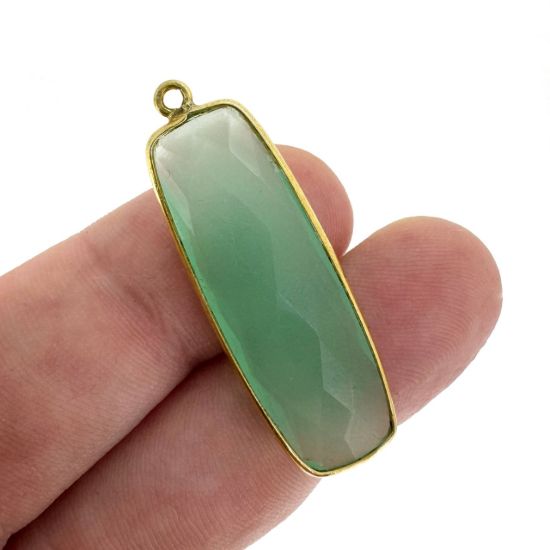 	Wholesale Gold plated Sterling Silver Rectangle Bezel Peru Chalcedony Gemstone Pendant, Wholesale Gemstone Pendants for Jewelry Making