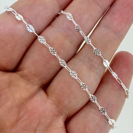 Wholesale 925 Sterling Silver Bulk Chain - Textured Fancy Disc with Paperclip (Sold Per Foot)