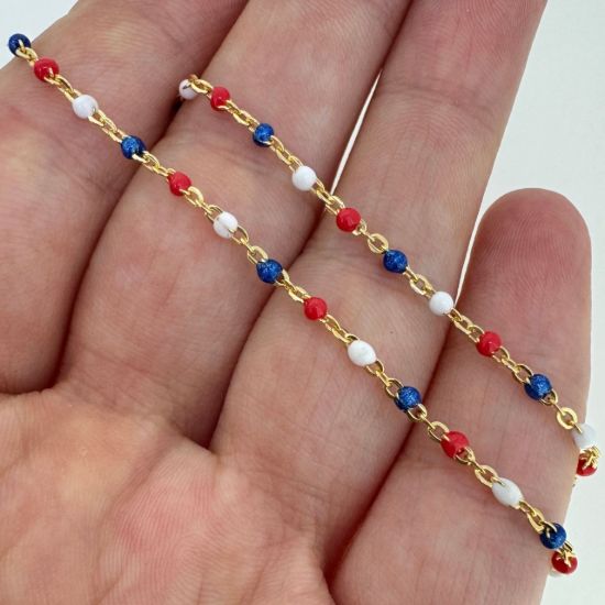 Wholesale 1/20 14K Gold Filled Cable Chain with Red, White, and Blue Enamel Links - Bulk Chain by the Foot