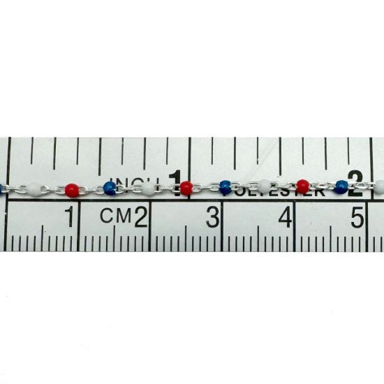 Wholesale 925 Sterling Silver Cable Chain with Red, White, and Blue Enamel Links - Bulk Chain by the Foot