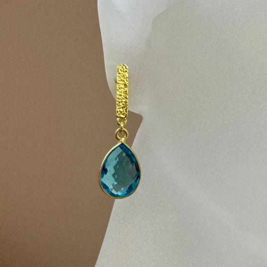 Wholesale Gold over Sterling Silver Fancy Textured Bar Earrings  with 14mm Bezel Teardrop Birthstone