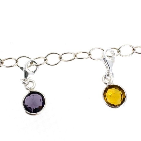 Wholesale Sterling Silver 6mm Round Bezel Birthstone ADD ON Charm with Clasp 