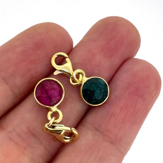 Wholesale Gold Over Sterling Silver 6mm Round Bezel Birthstone ADD ON Charm with Clasp 