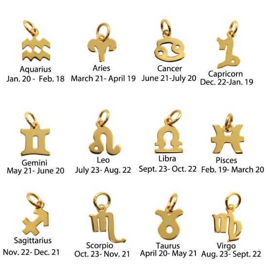 Wholesale Gold Over Sterling Silver Zodiac Horoscope ADD ON Charms with Clasp
