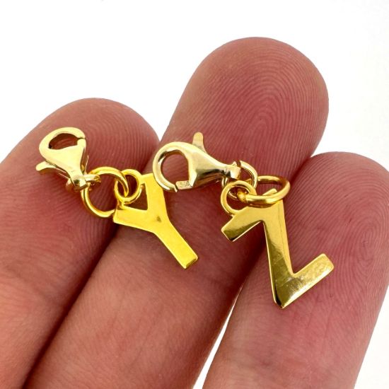 Wholesale Gold Over Sterling Silver Smooth Letter Charm with Clasp, A-Z Letter Pendant (1 piece)