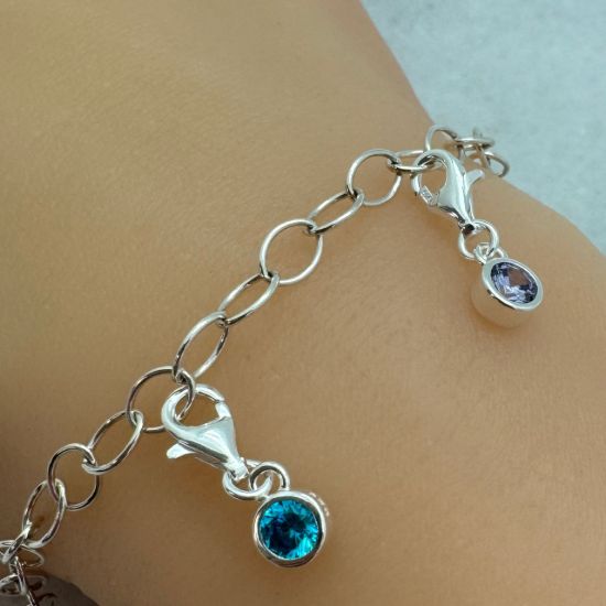 Wholesale Sterling Silver Fancy Bezel Birthstone Charm with Clasp - 4mm Tiny Round Charm 