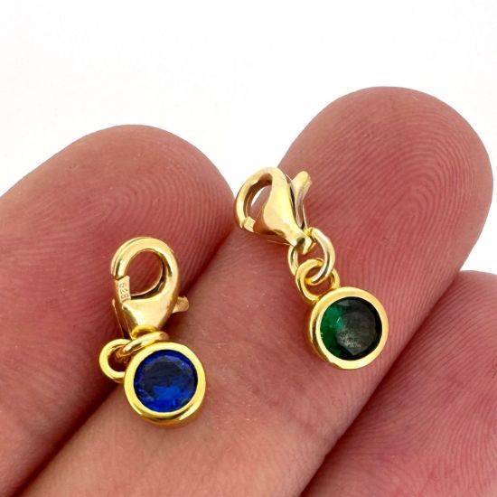 Wholesale Gold over Sterling Silver Fancy Bezel Birthstone Charm with Clasp - 4mm Tiny Round Charm