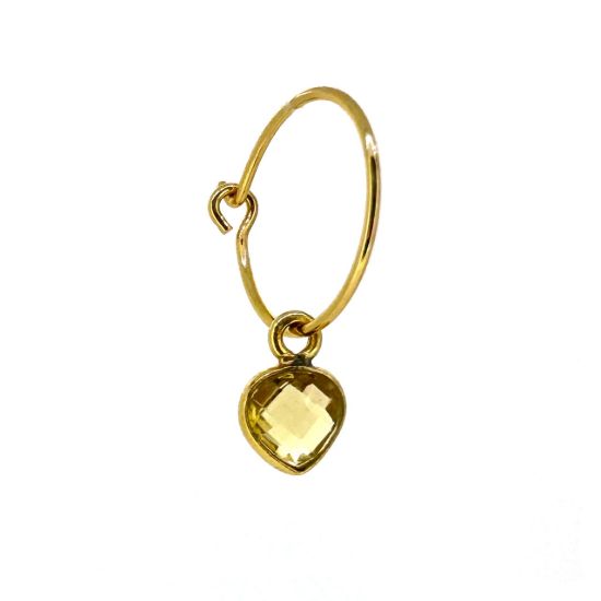 Wholesale Gold over Sterling Silver Birthstone Earrings - 15mm Hoop with 6mm Heart Bezel charms