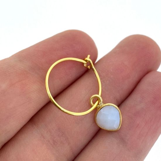 Wholesale Gold over Sterling Silver Birthstone Earrings - 15mm Hoop with 6mm Heart Bezel charms