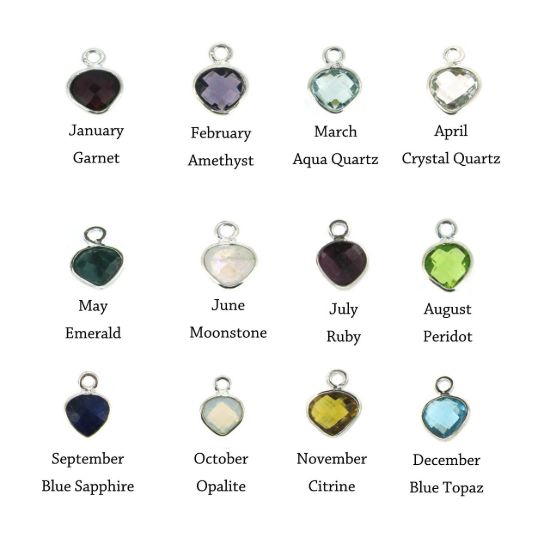 Wholesale Sterling Silver 15mm Hoop Earrings with 6mm Heart Bezel Birthstones