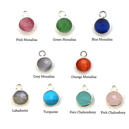 Wholesale Sterling Silver 6mm Round Bezel Birthstone ADD ON Charm with Clasp 