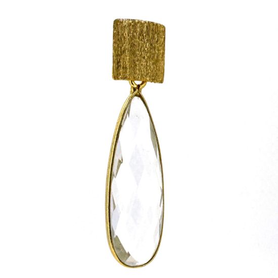 Wholesale Gold over Sterling Silver Fancy Textured Square Earrings with Long Teardrop Birthstone