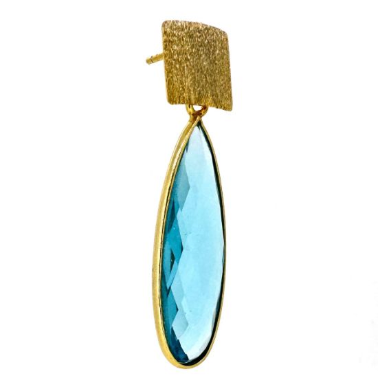 Wholesale Gold over Sterling Silver Fancy Textured Square Earrings with Long Teardrop Birthstone