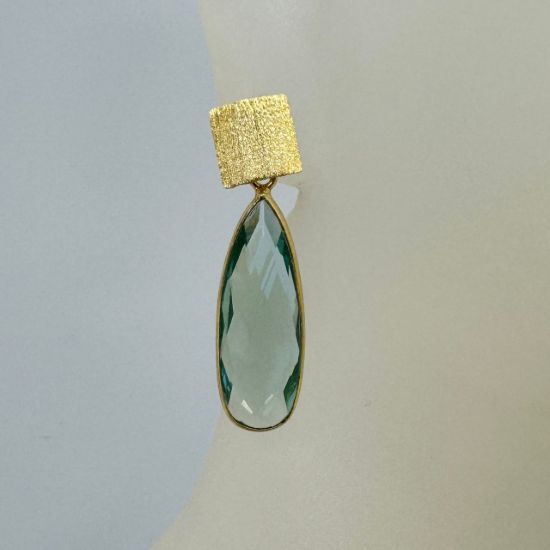 Wholesale Gold over Sterling Silver Fancy Textured Square Earrings with Long Teardrop Birthstone