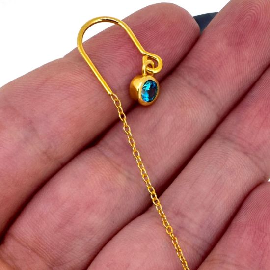 Wholesale Gold over Sterling Silver Threader Earrings with 4mm Round AAAA CZ Stone Bezel Birthstones 