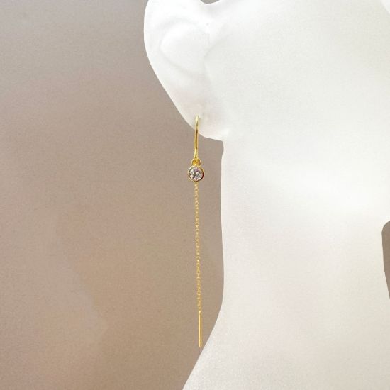 Wholesale Gold over Sterling Silver Threader Earrings with 4mm Round AAAA CZ Stone Bezel Birthstones 