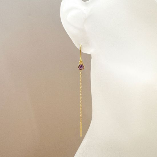 Wholesale Gold over Sterling Silver Threader Earrings with 4mm Round AAAA CZ Stone Bezel Birthstones 